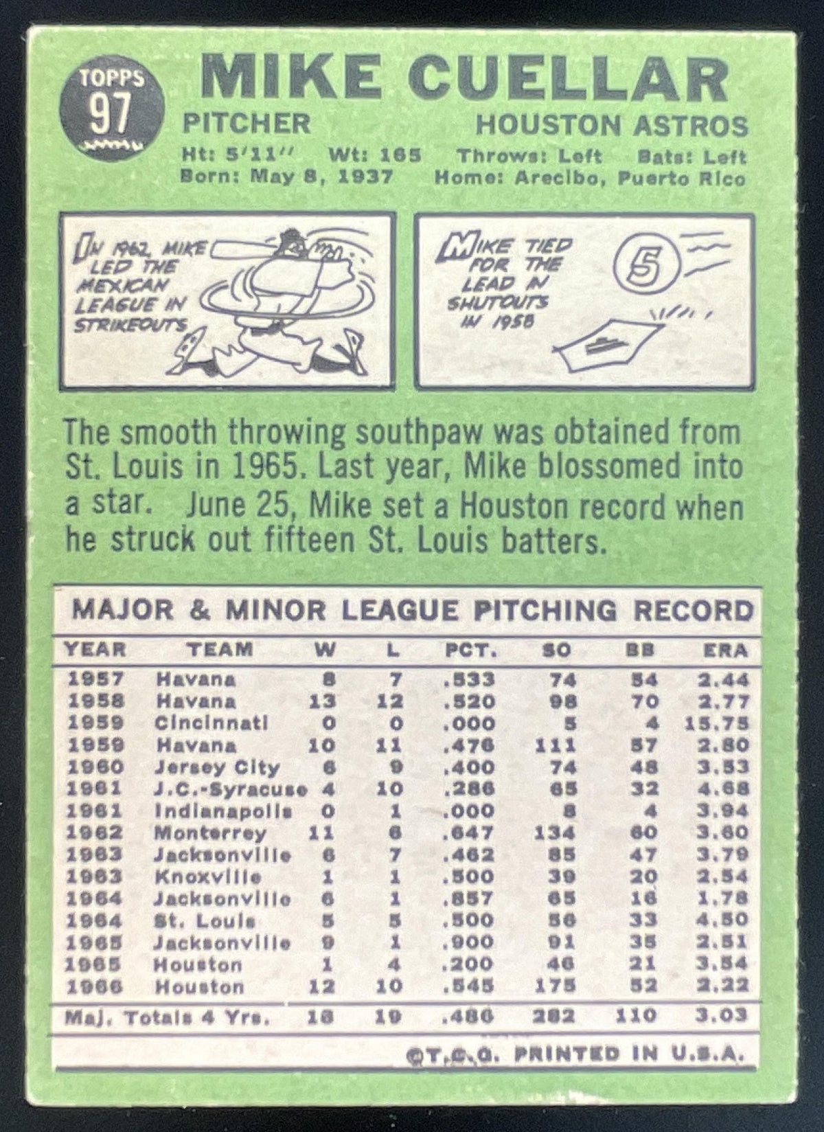 1967 Topps #97 Mike Cuellar product image 2, provided for visual reference and product detail review