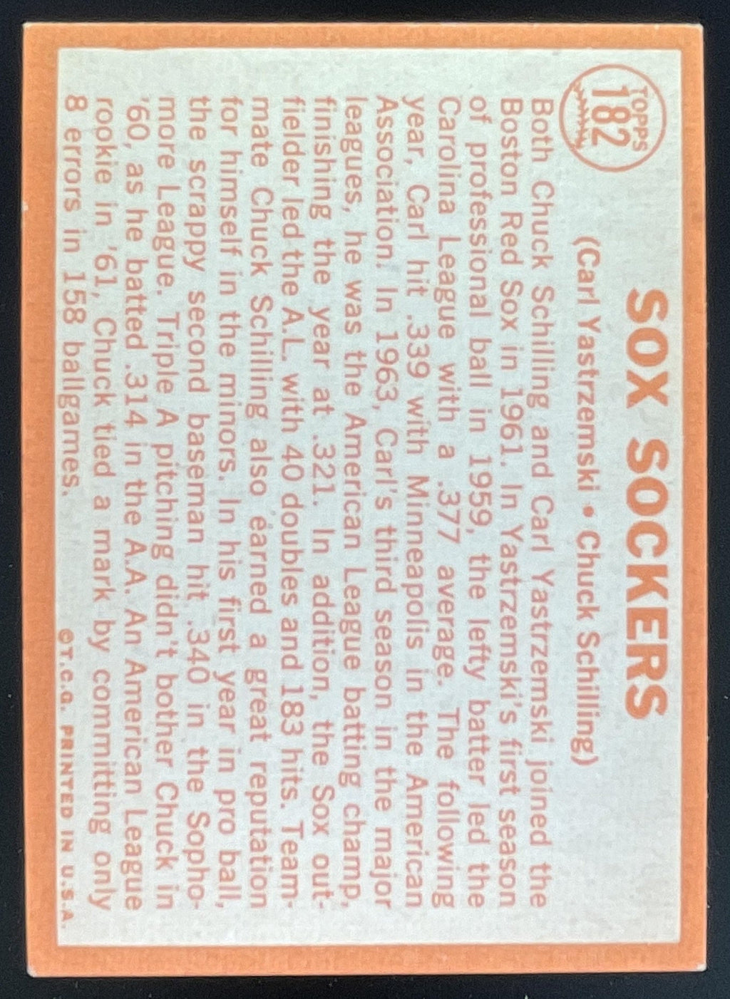 1964 Topps #182 Sox Sockers Carl Yastrzemski Chuck Schilling C product image 2, provided for visual reference and product