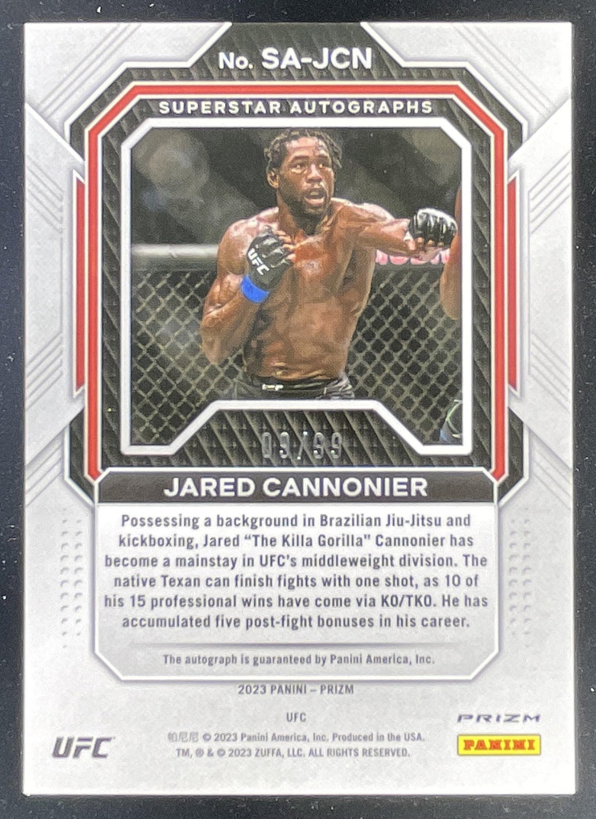 2023 Prizm UFC Superstar Red Prizms #SA-JCN Jared Cannonier /99 product image 2, provided for visual reference and product