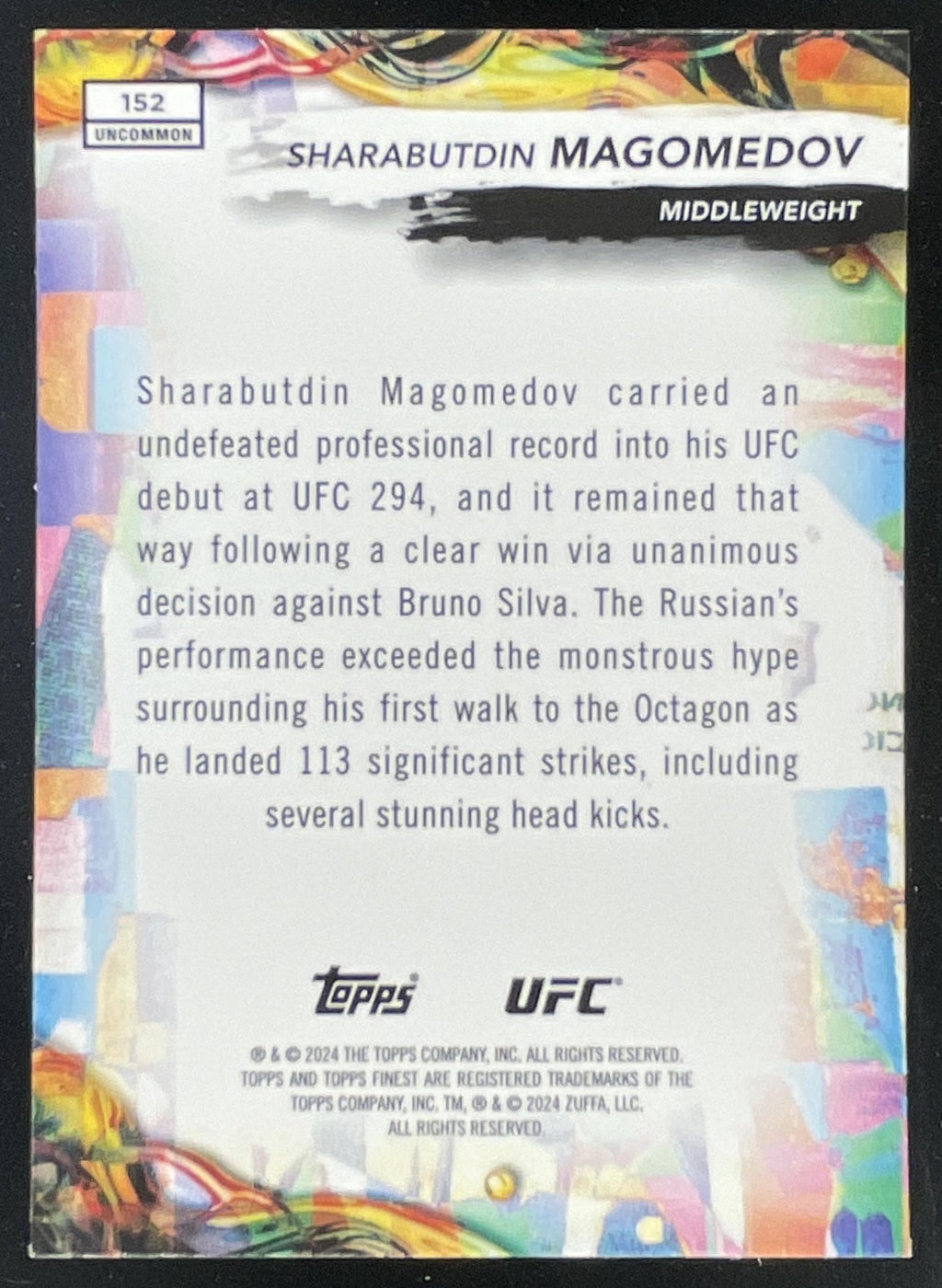 2024 Topps Finest UFC Blue Refractors #152 Sharabutdin Magomedov RC /175 product image 2, provided for visual reference and