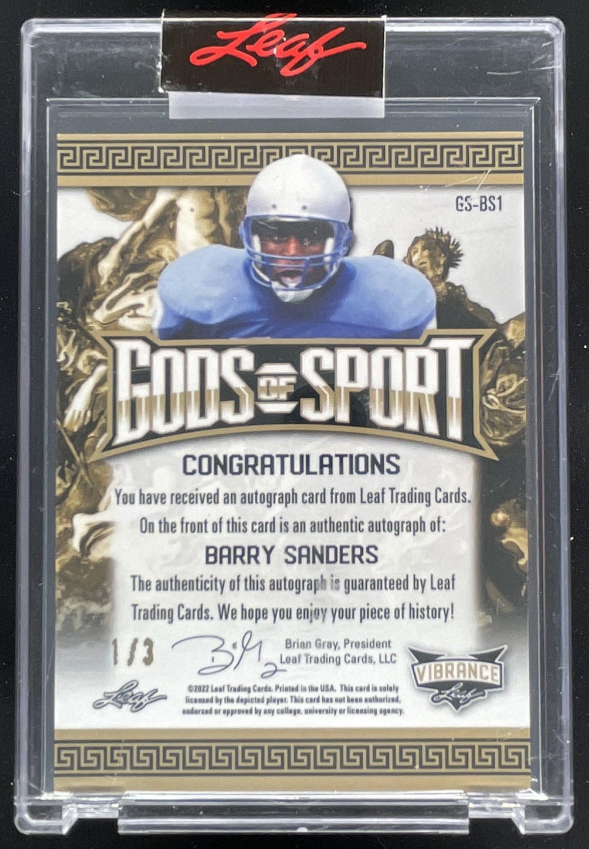 2022 Leaf Vibrance Gods of Sport Purple Crystal #GS-BS1 Barry Sanders /3 Auto product image 2, provided for visual reference