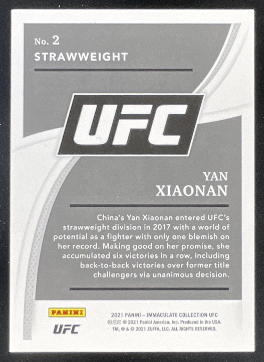 2021 Panini Immaculate Collection UFC #2 Yan Xiaonan RC /65 product image 2, provided for visual reference and product
