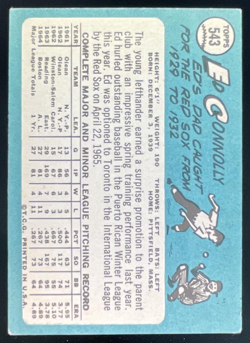 1965 Topps #543 Ed Connolly RC product image 2, provided for visual reference and product detail review