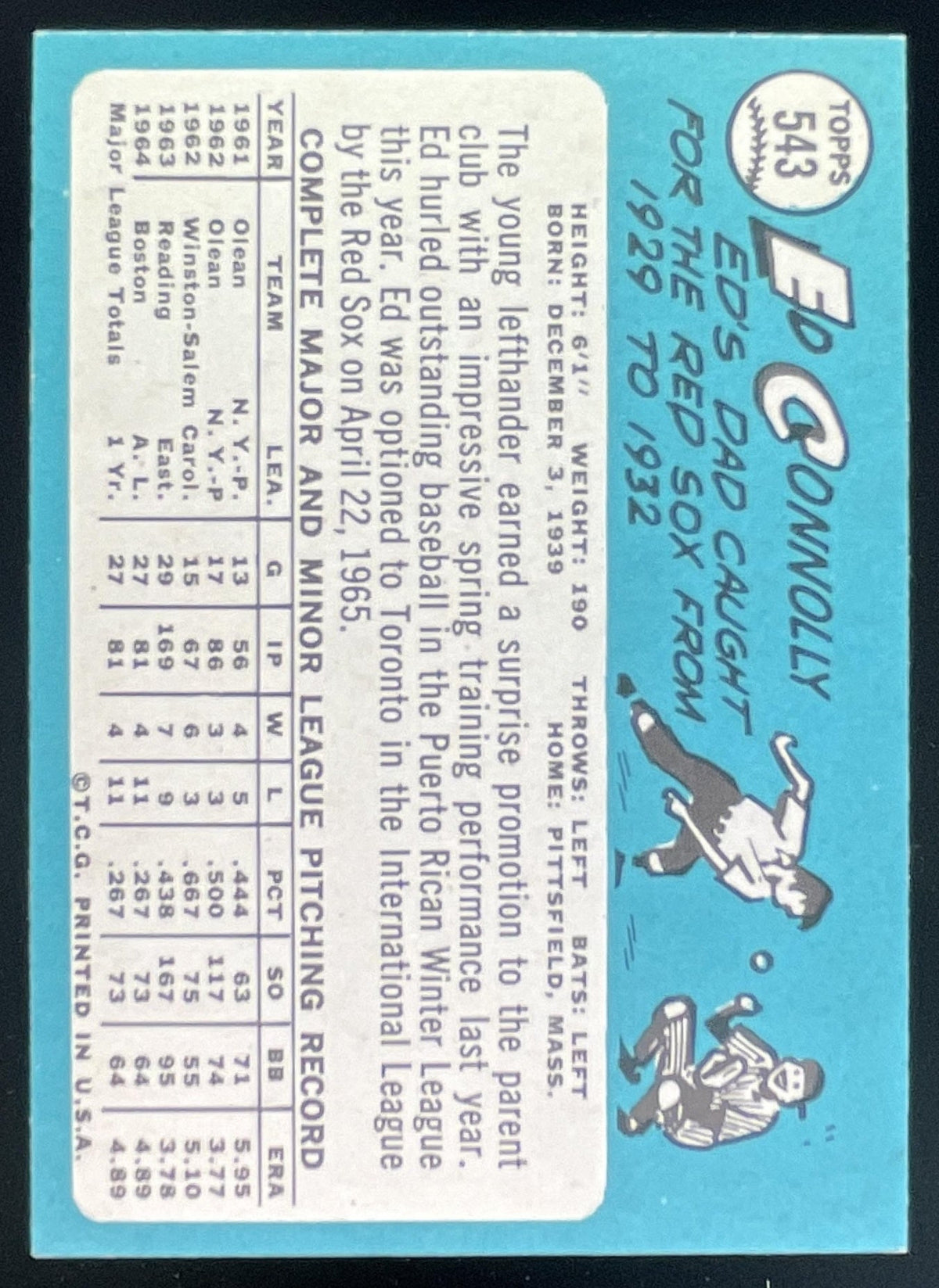 1965 Topps #543 Ed Connolly RC product image 2, provided for visual reference and product detail review