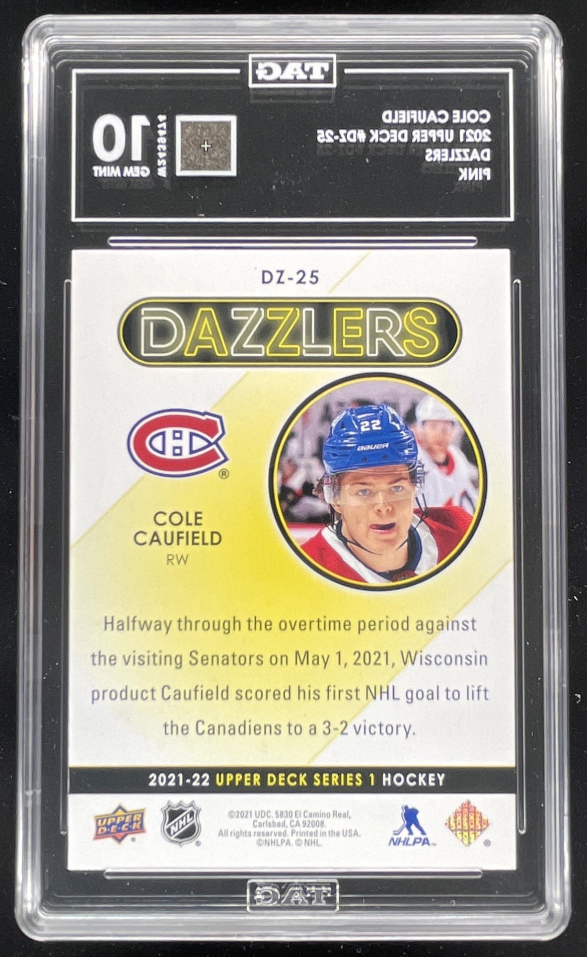 2021-22 Upper Deck Dazzlers Pink #DZ-25 Cole Caufield RC product image 2, provided for visual reference and product detail