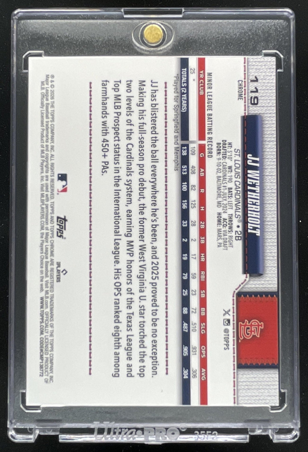 2026 Topps Chrome Lightboard Logo Refractor #119 JJ Wetherholt RC product image 2, provided for visual reference and product