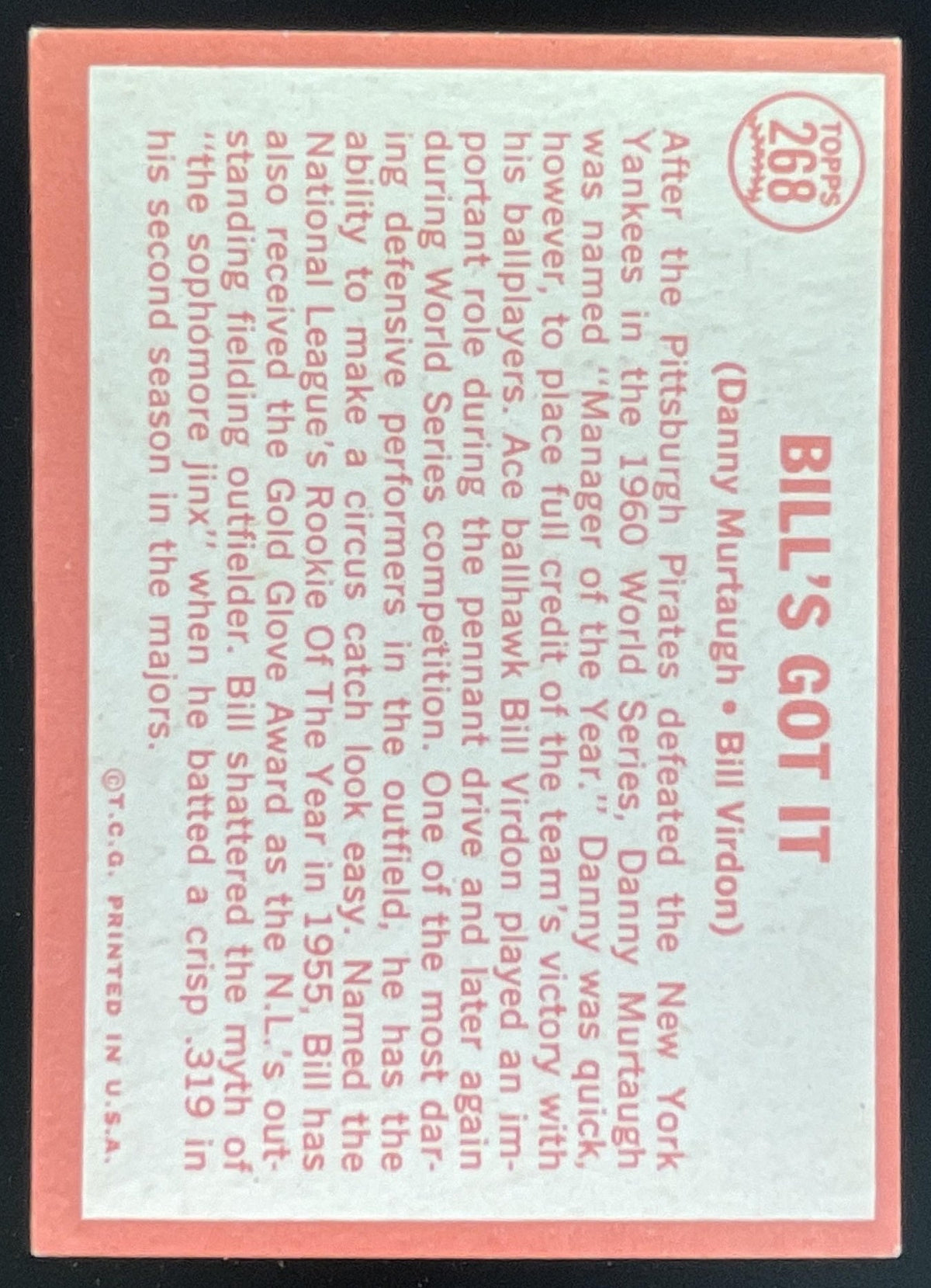 1964 Topps #268 Bill's Got It Danny Murtaugh Bill Virdon C product image 2, provided for visual reference and product detail
