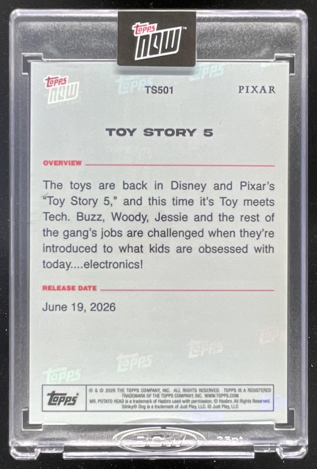 2026 Topps Now Pixar Encased Card #TS501 Toy Story 5 product image 2, provided for visual reference and product detail review