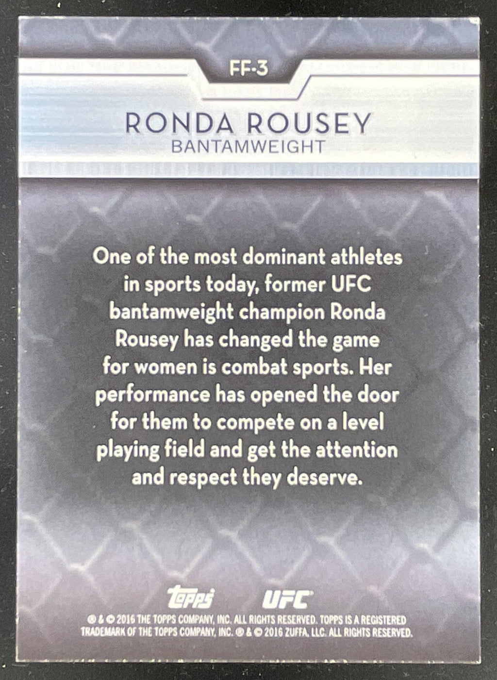 2016 Topps UFC High Impact Femme Fighters #FF-3 Ronda Rousey product image 2, provided for visual reference and product