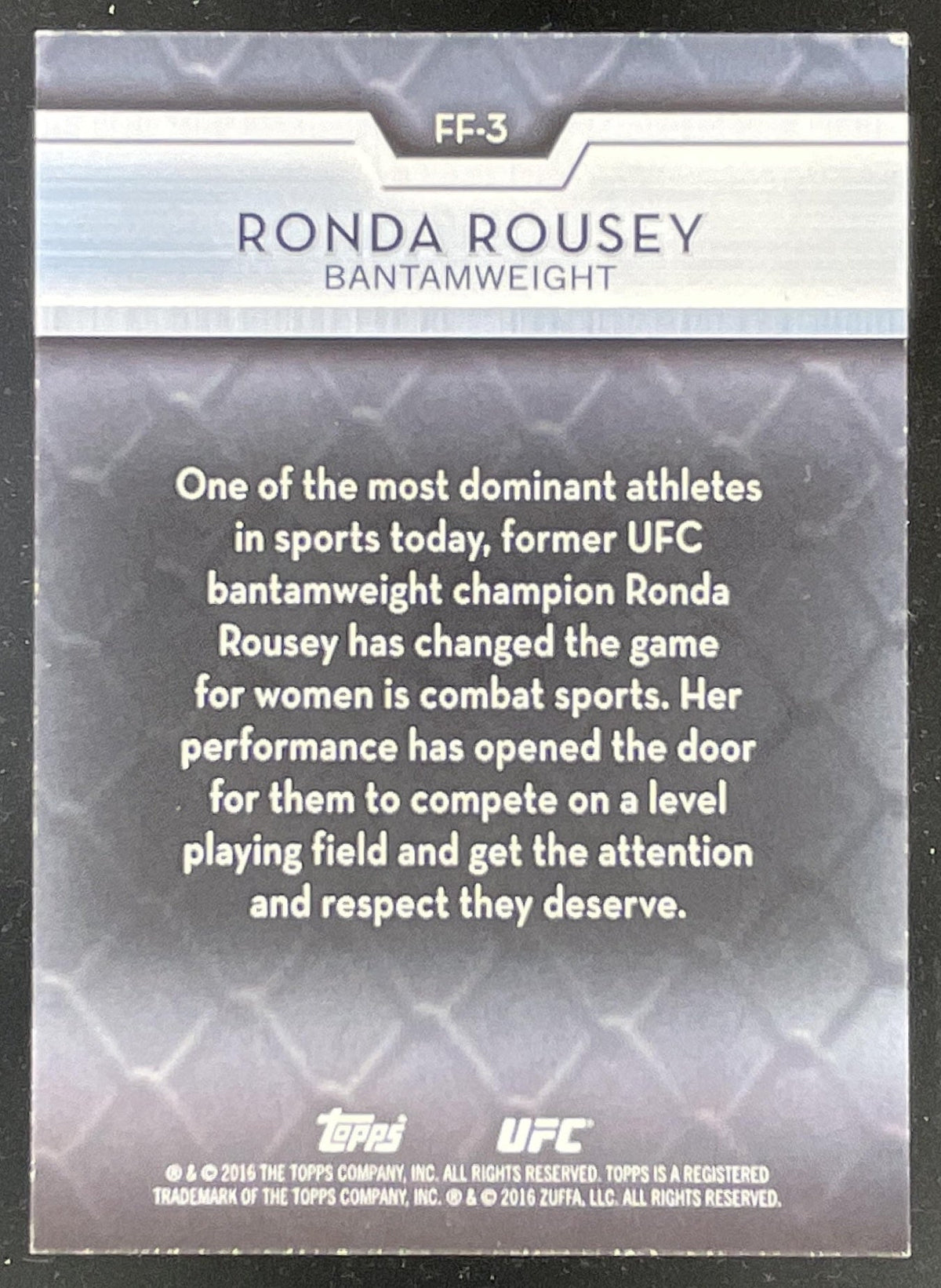 2016 Topps UFC High Impact Femme Fighters #FF-3 Ronda Rousey product image 2, provided for visual reference and product