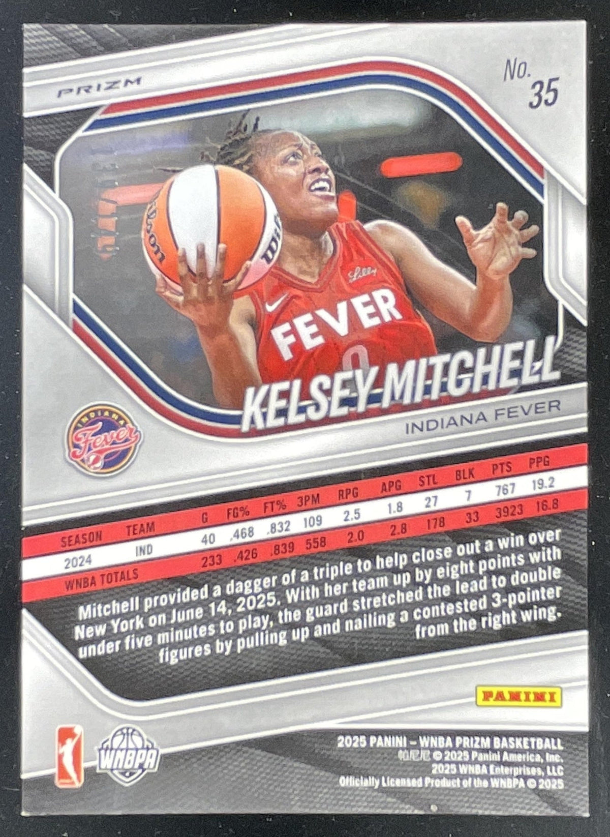 2025 Panini WNBA Prizm Purple Prizm #35 Kelsey Mitchell /149 product image 2, provided for visual reference and product