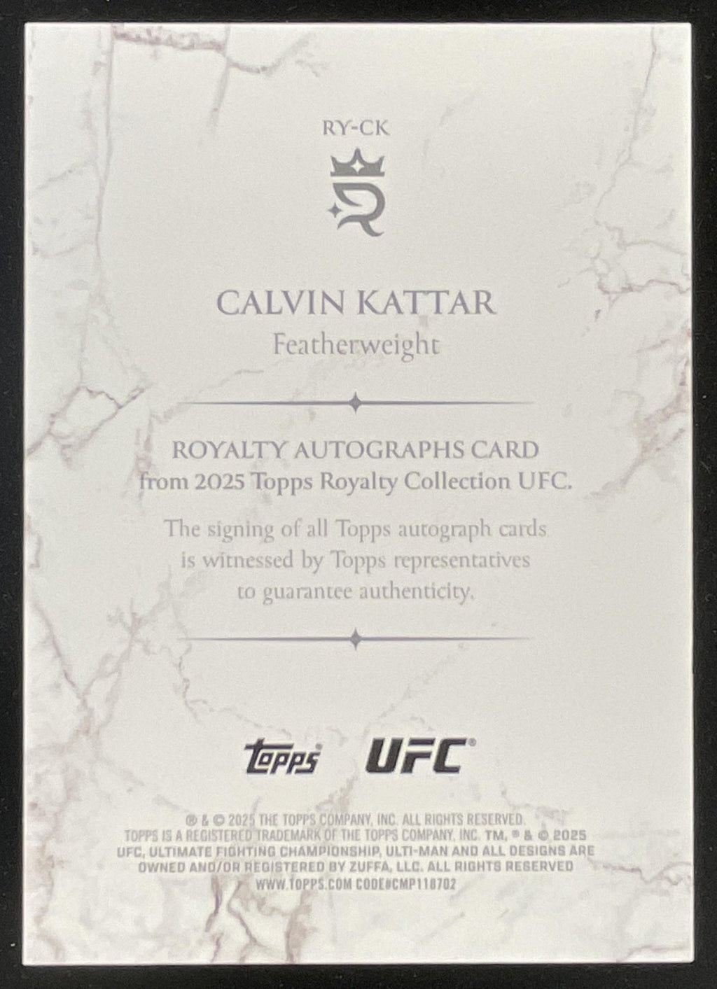 2025 Topps UFC Royalty Autograph #RY-CK Calvin Kattar Auto /99 product image 2, provided for visual reference and product