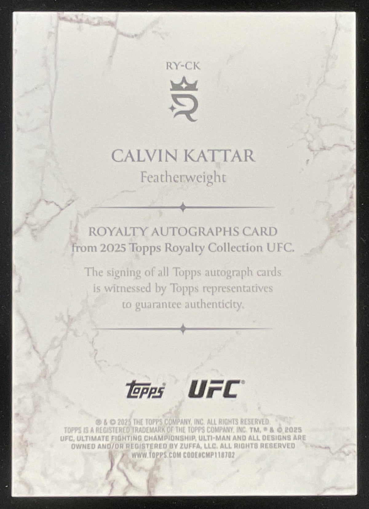 2025 Topps UFC Royalty Autograph #RY-CK Calvin Kattar Auto /99 product image 2, provided for visual reference and product