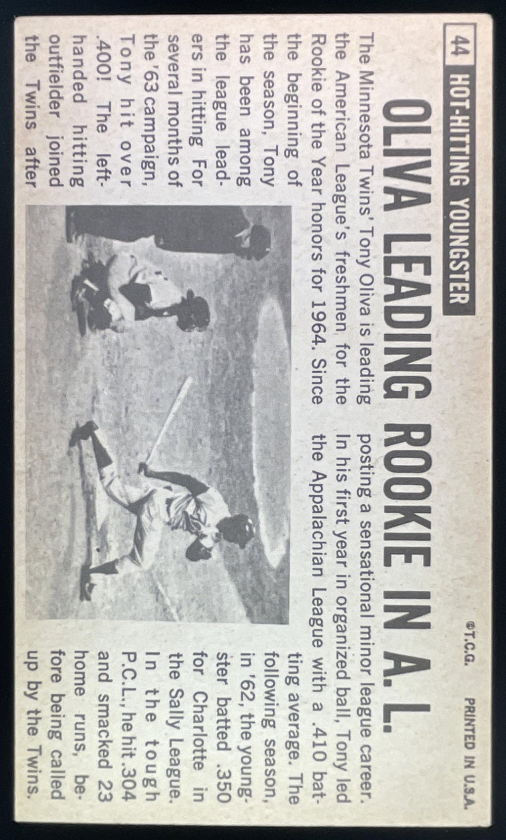 1964 Topps Giants #44 Tony Oliva product image 2, provided for visual reference and product detail review