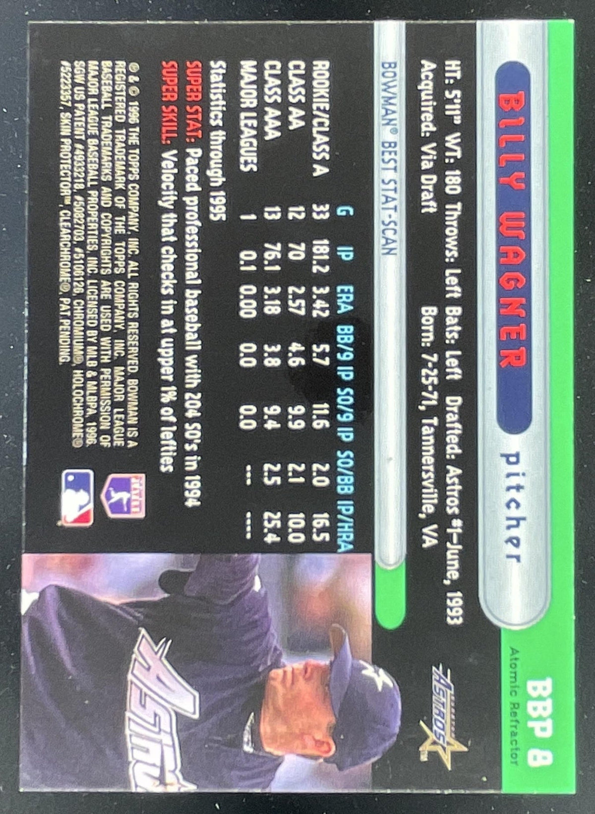 1996 Bowman Bowman's Best Previews Atomic Refractors #BBP 8 Billy Wagner RC product image 2, provided for visual reference