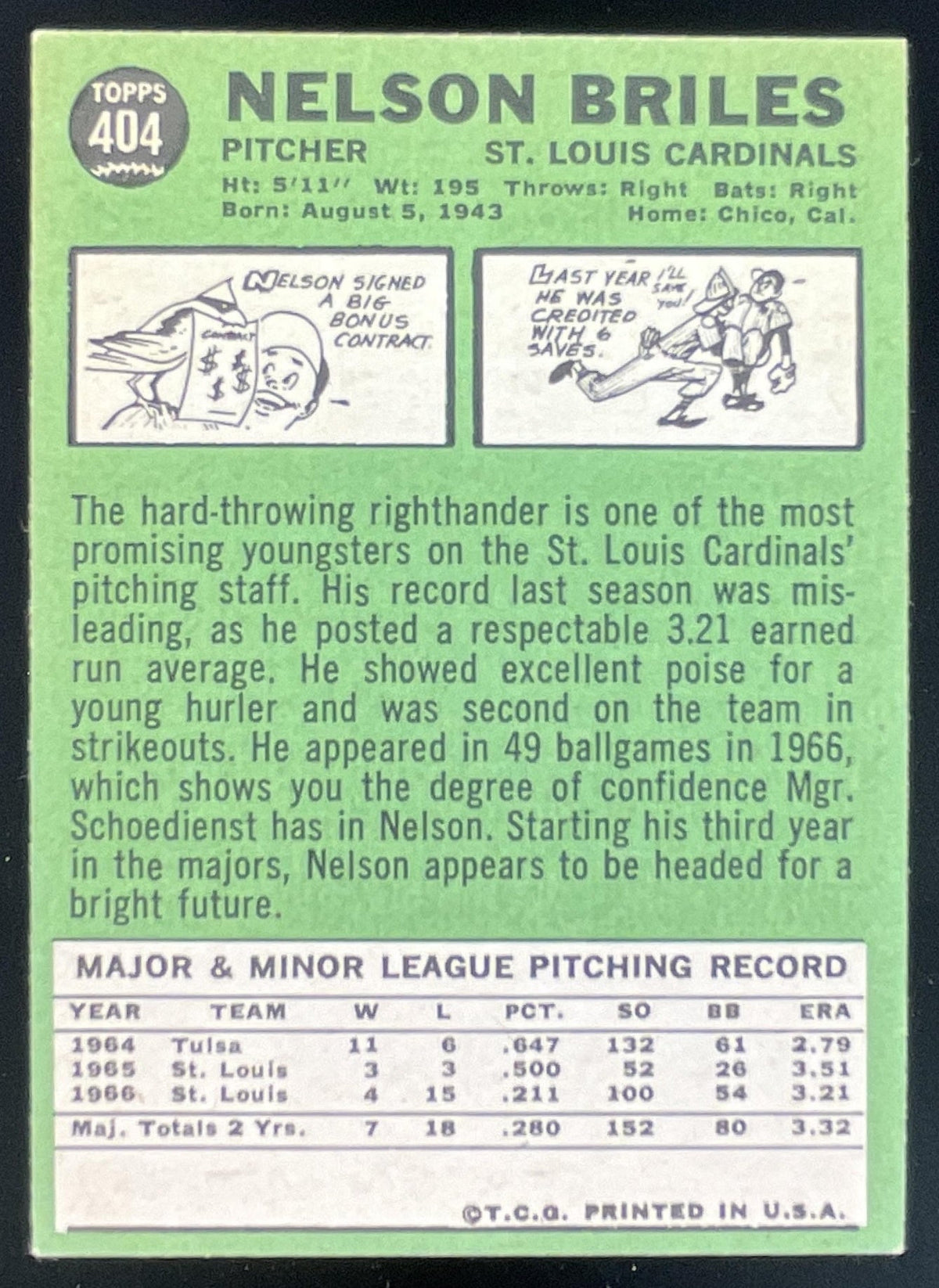 1967 Topps #404 Nelson Briles product image 2, provided for visual reference and product detail review