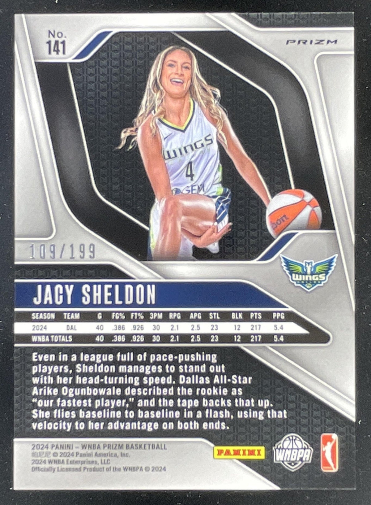 2024 Panini WNBA Prizm Blue Prizm #141 Jacy Sheldon RC /199 product image 2, provided for visual reference and product