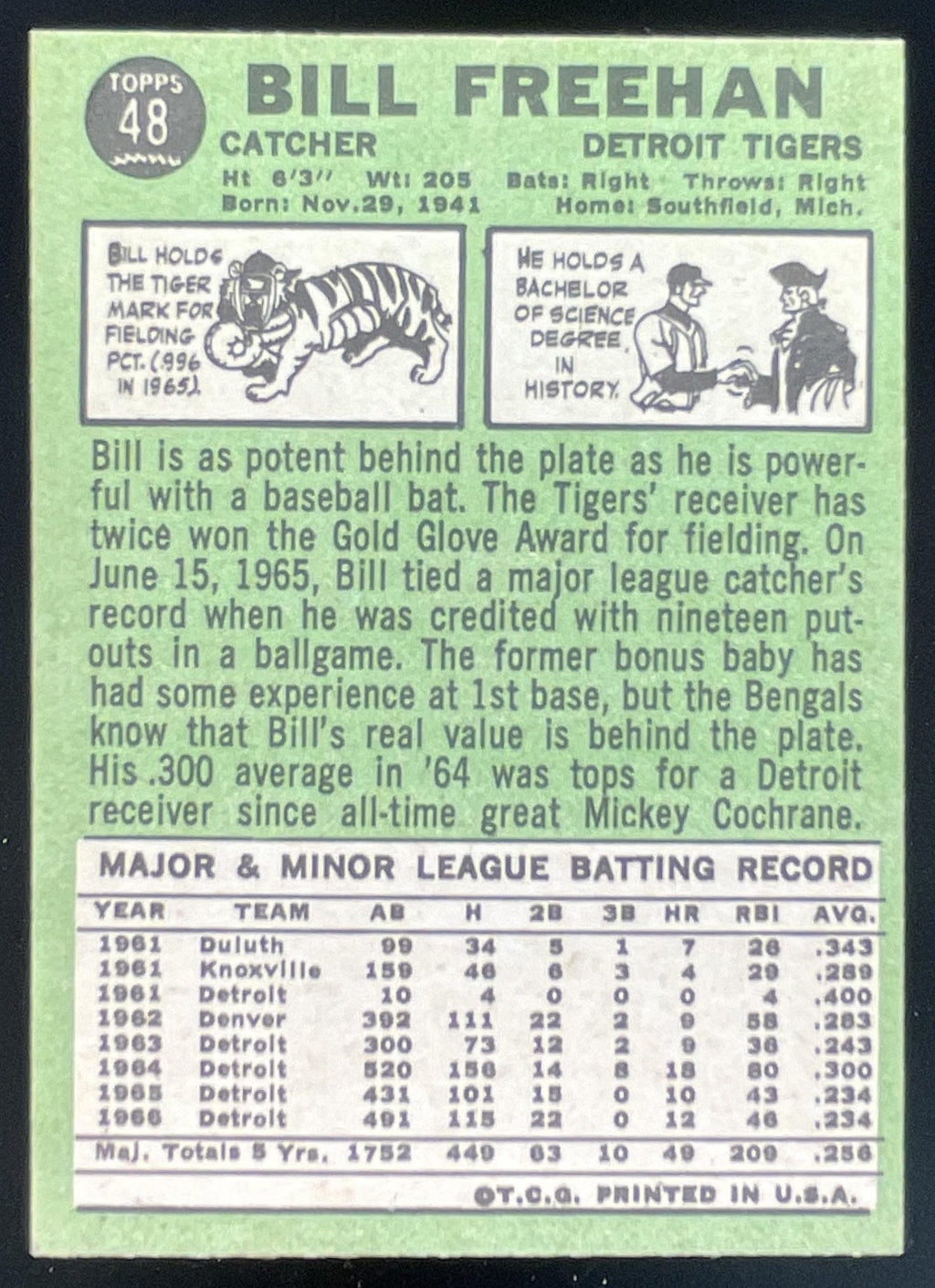 1967 Topps #48 Bill Freehan product image 2, provided for visual reference and product detail review