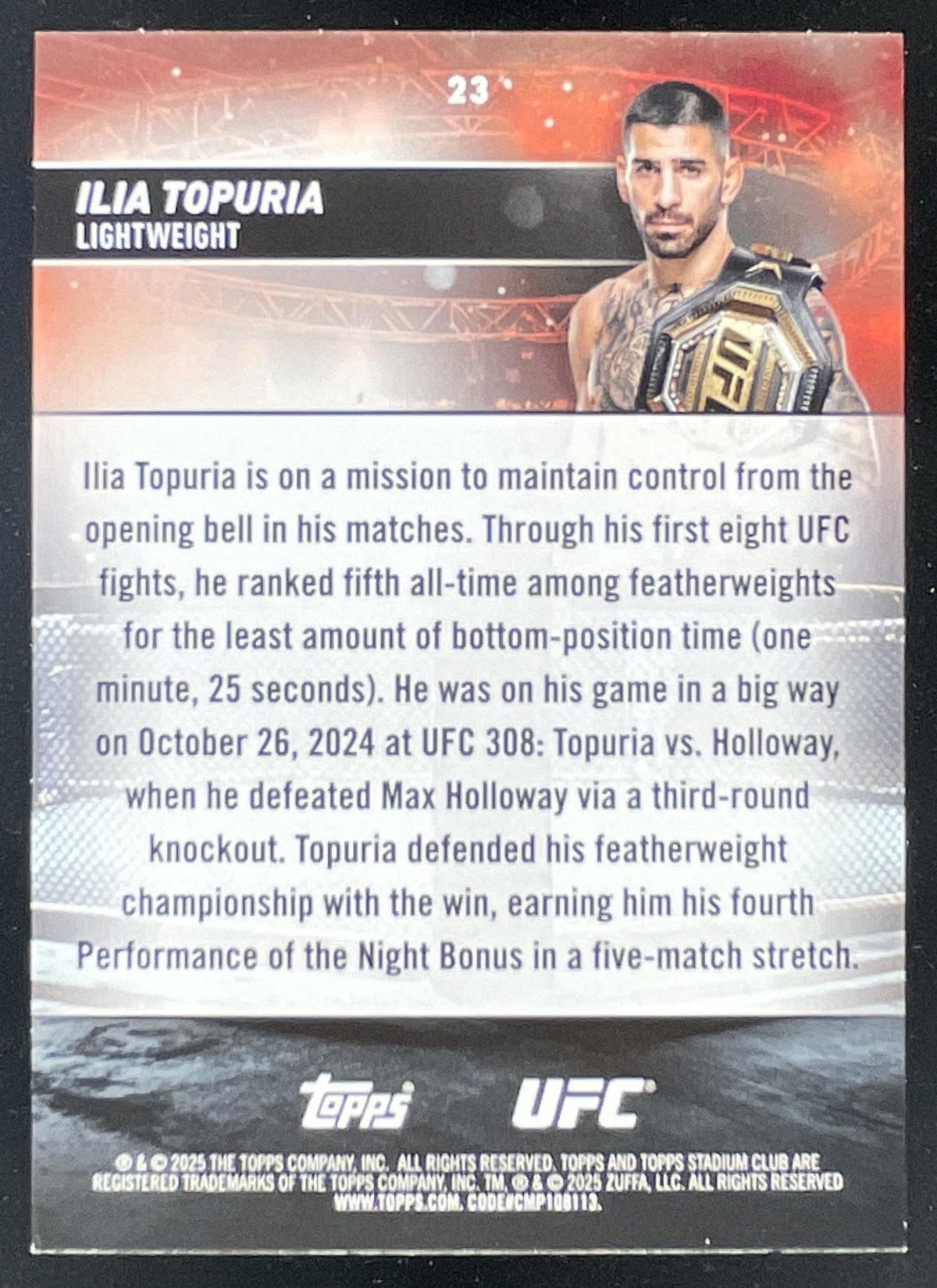 2025 Topps UFC Stadium Club Green Foil #23 Ilia Topuria /199 product image 2, provided for visual reference and product