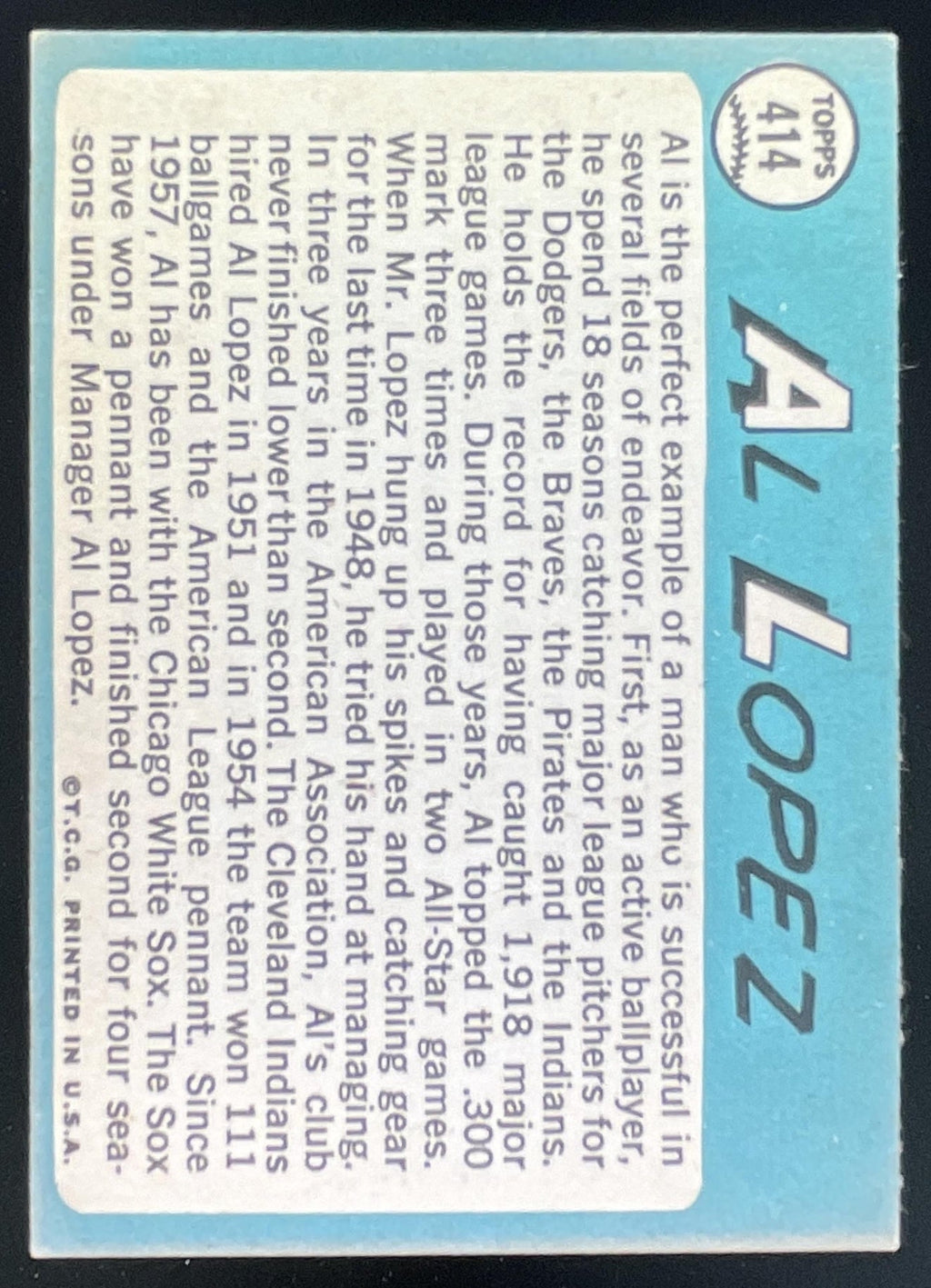 1965 Topps #414 Al Lopez product image 2, provided for visual reference and product detail review