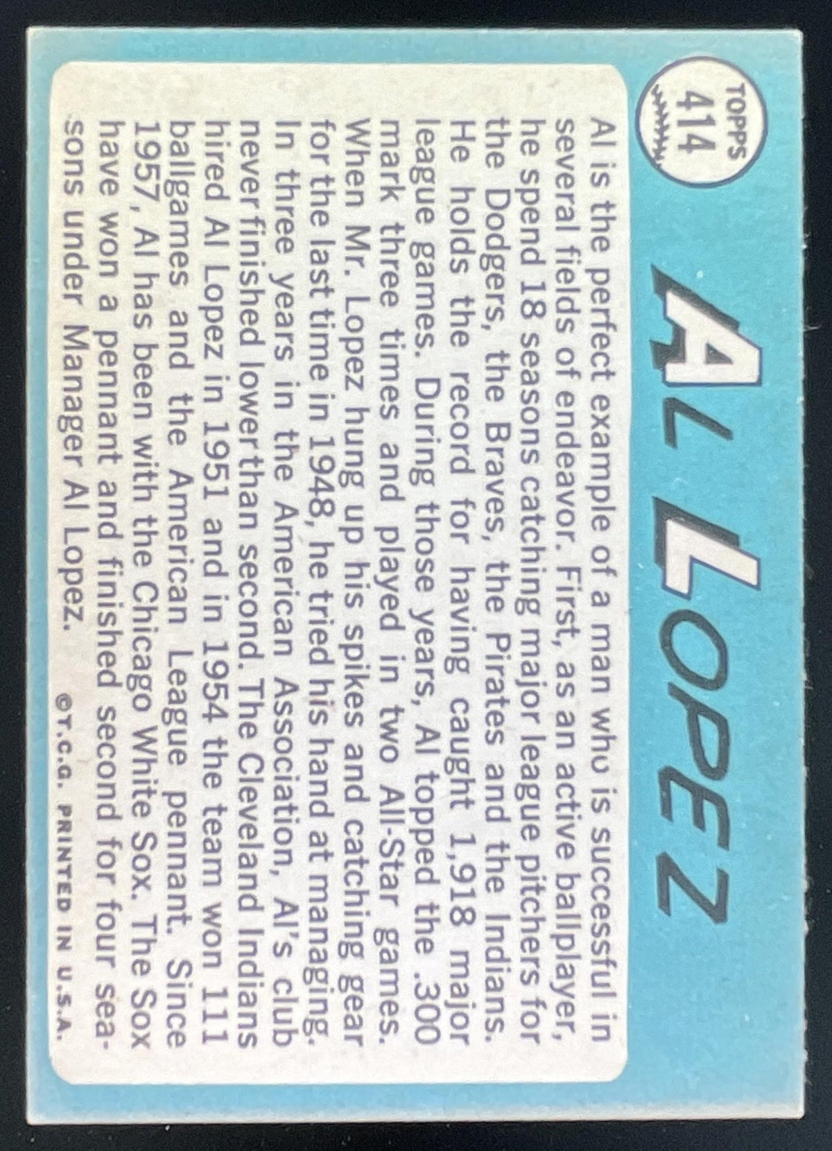 1965 Topps #414 Al Lopez product image 2, provided for visual reference and product detail review