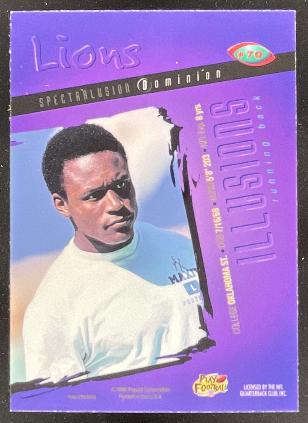 1996 Playoff Illusions Spectralusion Dominion #70 Barry Sanders product image 2, provided for visual reference and product