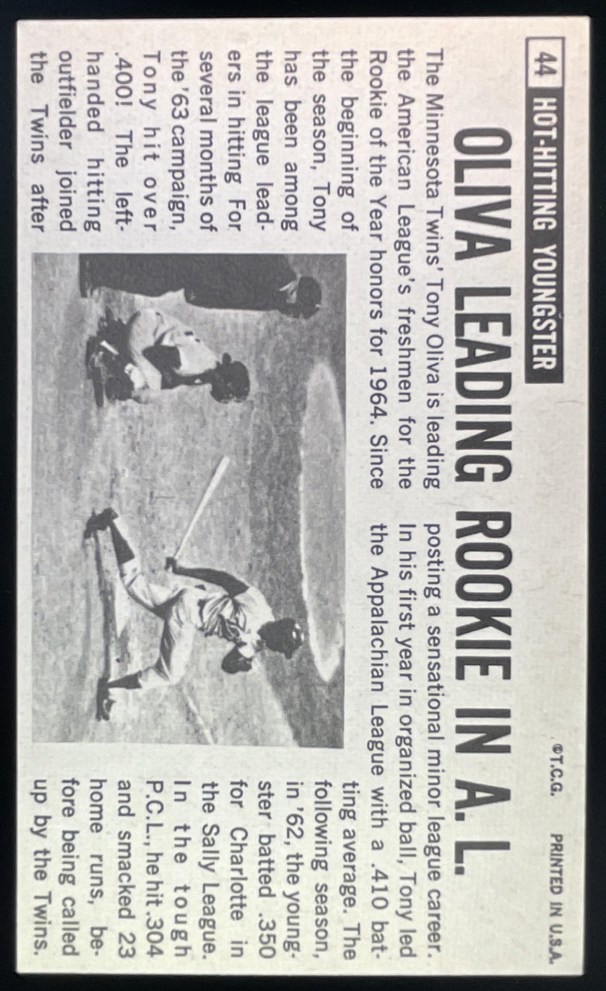 1964 Topps Giants #44 Tony Oliva product image 2, provided for visual reference and product detail review