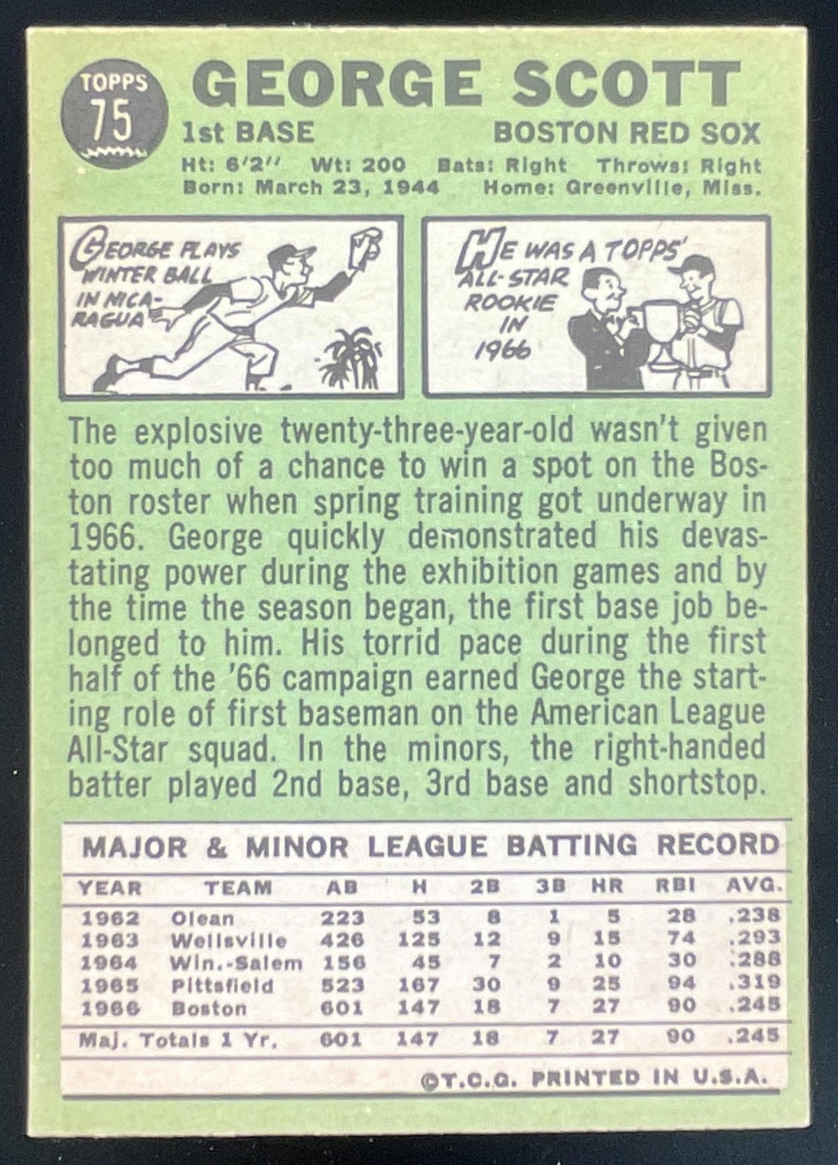 1967 Topps #75 George Scott product image 2, provided for visual reference and product detail review