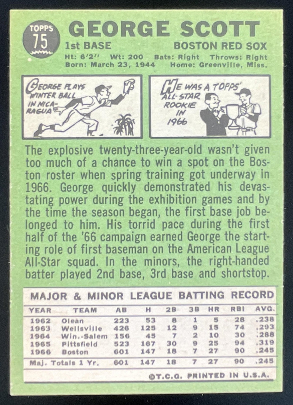 1967 Topps #75 George Scott product image 2, provided for visual reference and product detail review
