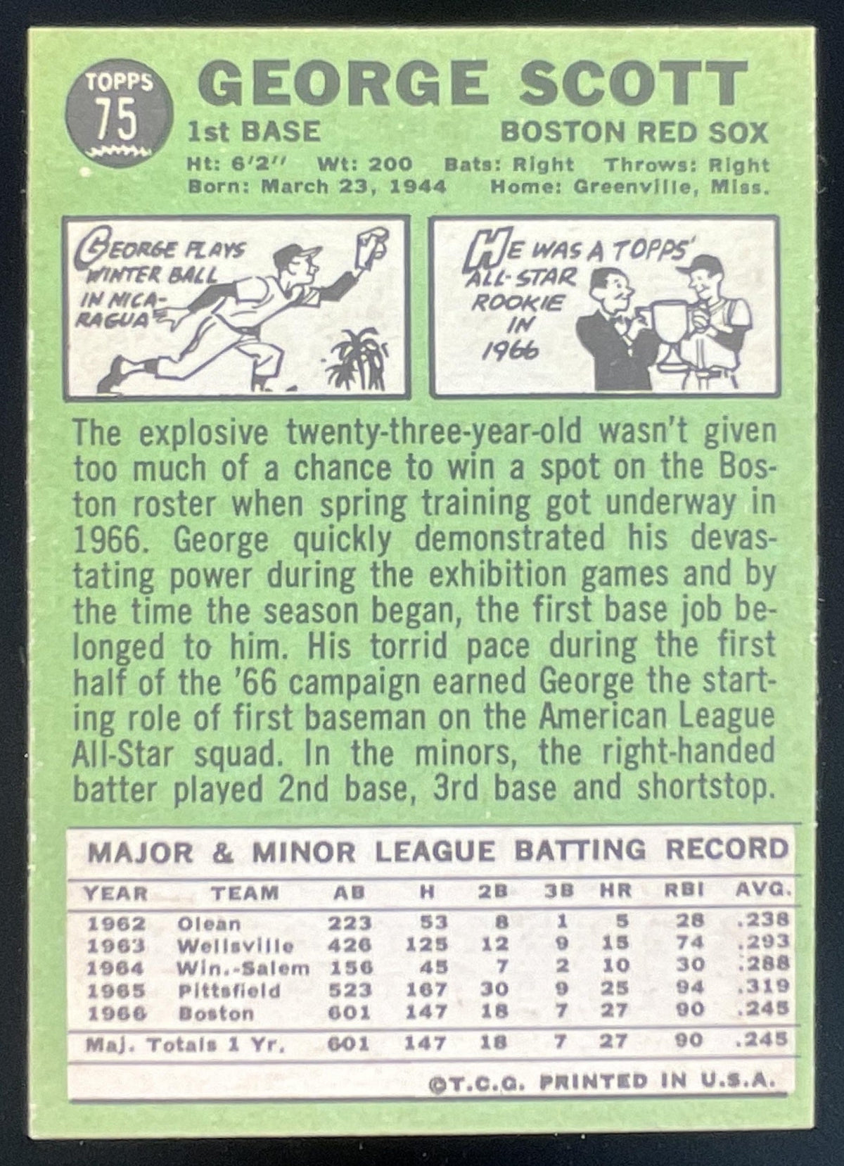 1967 Topps #75 George Scott product image 2, provided for visual reference and product detail review