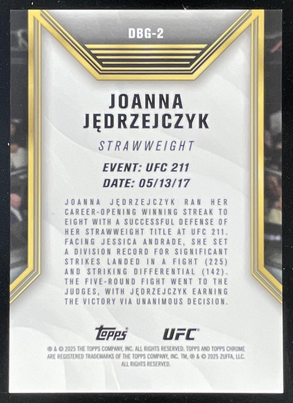 2025 Topps UFC Chrome Dare to Be Great Red, White & Blue Joanna Jedrzejczyk /88 product image 2, provided for visual