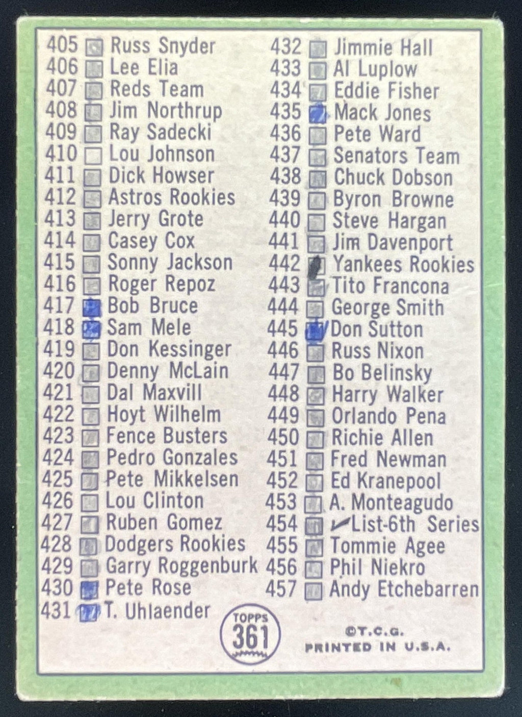 1967 Topps #361 5th Series Checklist: 371-457 Roberto Clemente product image 2, provided for visual reference and product