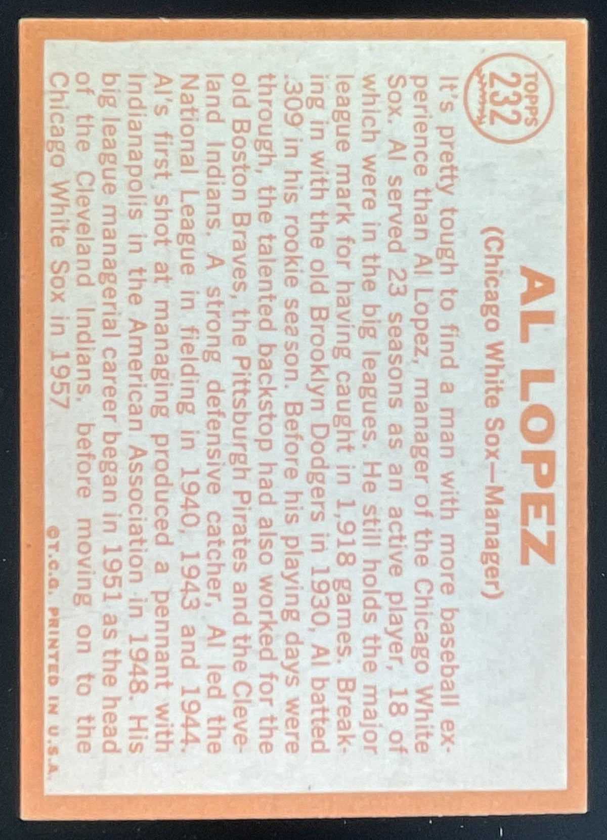 1964 Topps #232 Al Lopez product image 2, provided for visual reference and product detail review