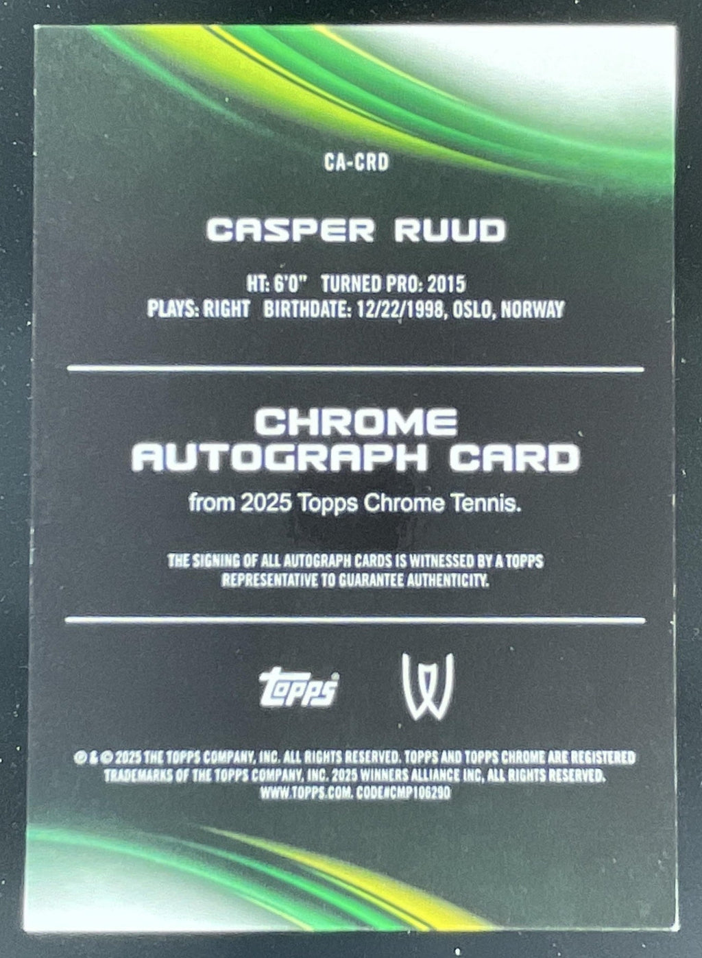 2025 Topps Chrome II Gold Geometric #CA-CRD Casper Ruud Auto /50 product image 2, provided for visual reference and product
