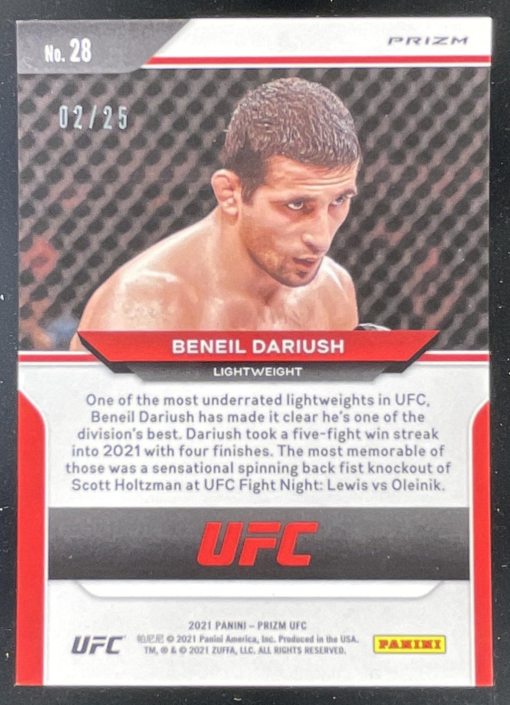 2021 Panini Prizm UFC Green Pulsar Prizms #28 Beneil Dariush /25 product image 2, provided for visual reference and product