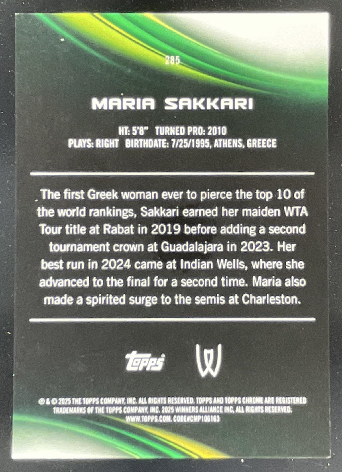 2025 Topps Chrome Black Geometric Refractor #285 Maria Sakkari /2 product image 2, provided for visual reference and product