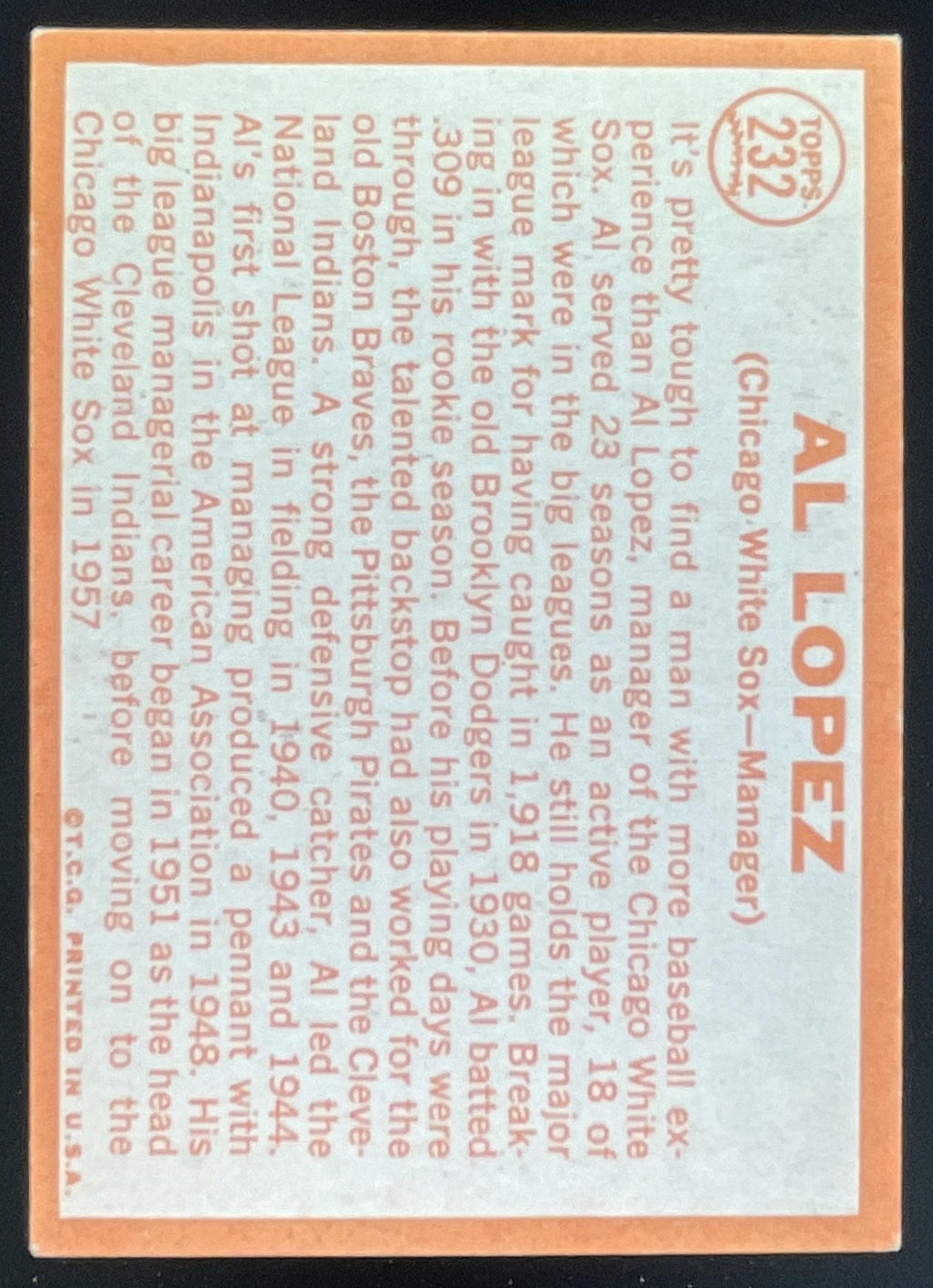 1964 Topps #232 Al Lopez product image 2, provided for visual reference and product detail review
