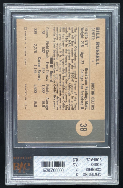 1961-62 Fleer #38 Bill Russell BGS 4.5 product image 2, provided for visual reference and product detail review