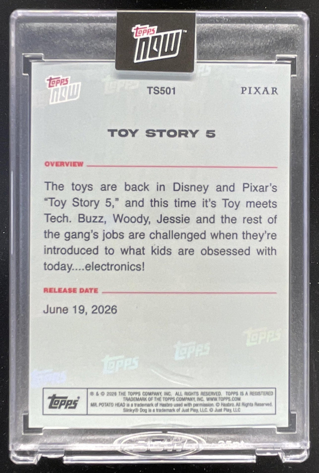 2026 Topps Now Pixar Encased Card #TS501 Toy Story 5 product image 2, provided for visual reference and product detail review