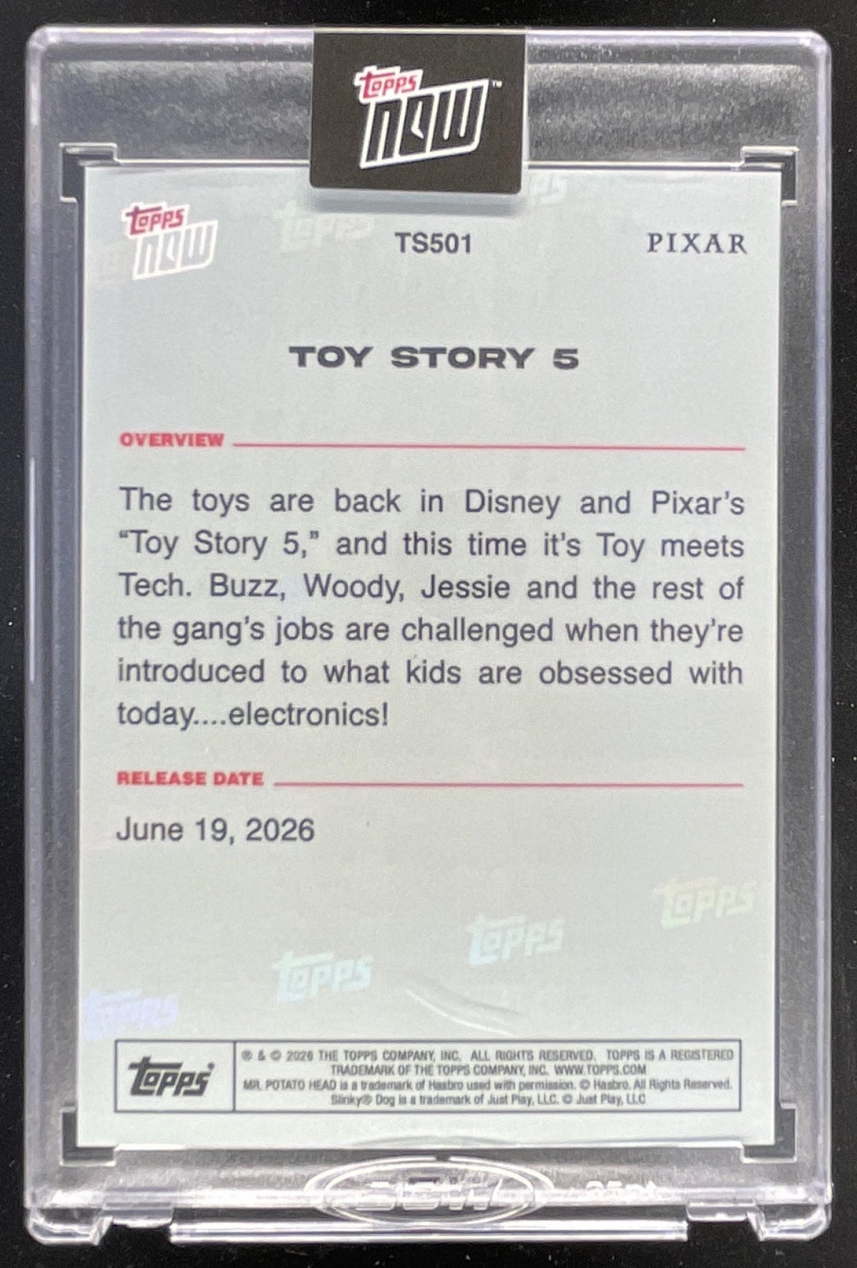 2026 Topps Now Pixar Encased Card #TS501 Toy Story 5 product image 2, provided for visual reference and product detail review