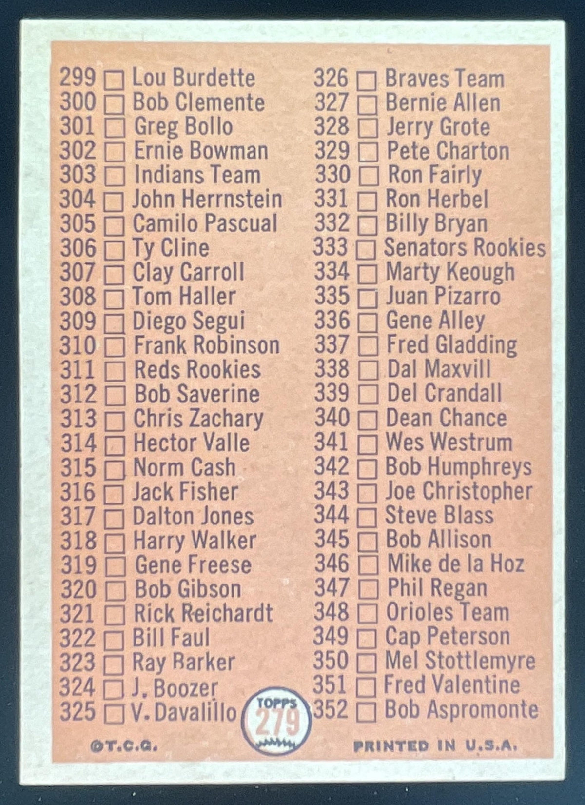 1966 Topps #279a 4th Series Checklist: 265-352 VAR product image 2, provided for visual reference and product detail review