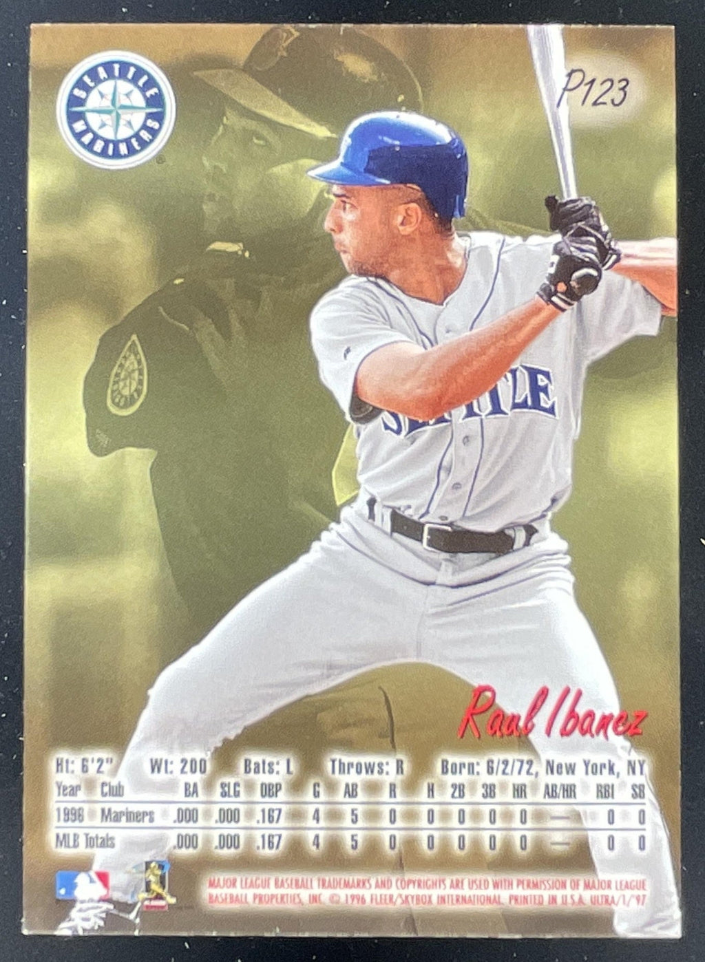 1997 Fleer Ultra Platinum Medallion #P123 Raul Ibanez product image 2, provided for visual reference and product detail