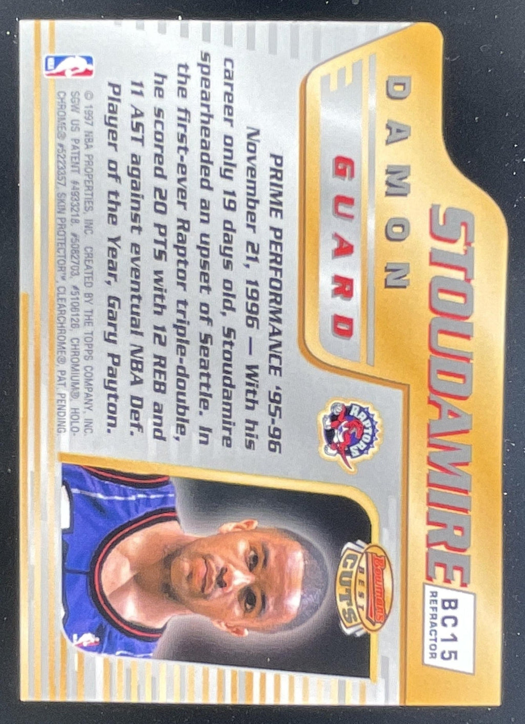 1996-97 Bowman's Best Cuts Refractors #BC15 Damon Stoudamire product image 2, provided for visual reference and product