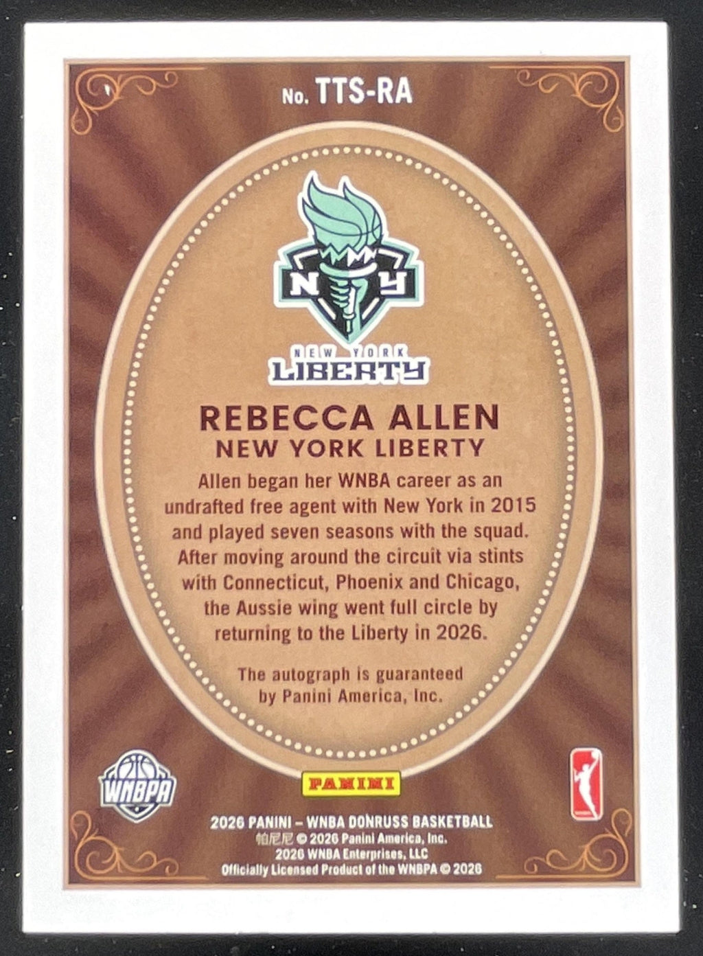 2026 Donruss WNBA Timeless Treasures Holo Black Laser #RA Rebecca Allen Auto 1/1 product image 2, provided for visual