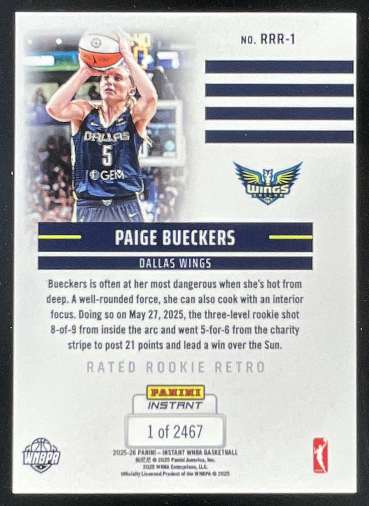 2025 Panini Instant Rated Paige Bueckers Rookie Retro #RRR-1 RC product image 2, provided for visual reference and product
