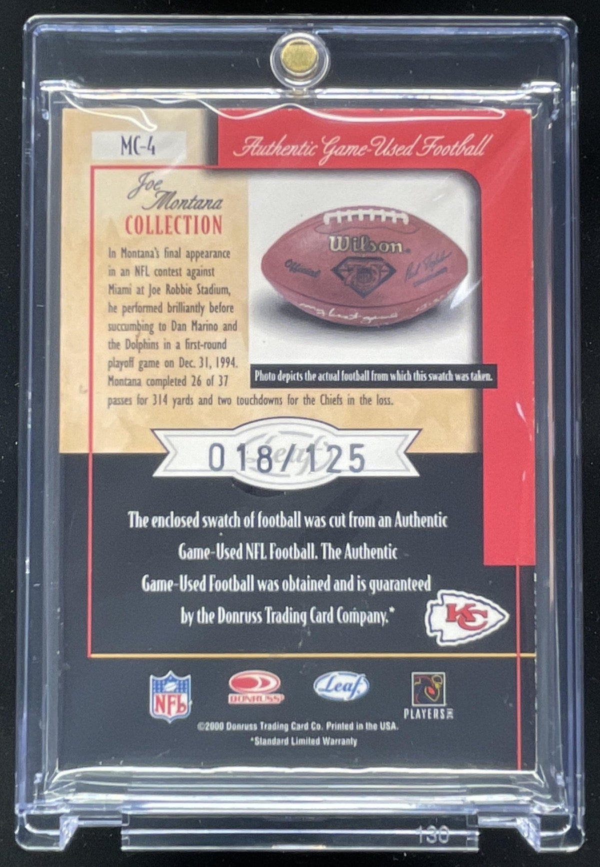 2000 Leaf Rookies & Stars Joe Montana Collection #MC-4 Joe Montana /125 product image 2, provided for visual reference and