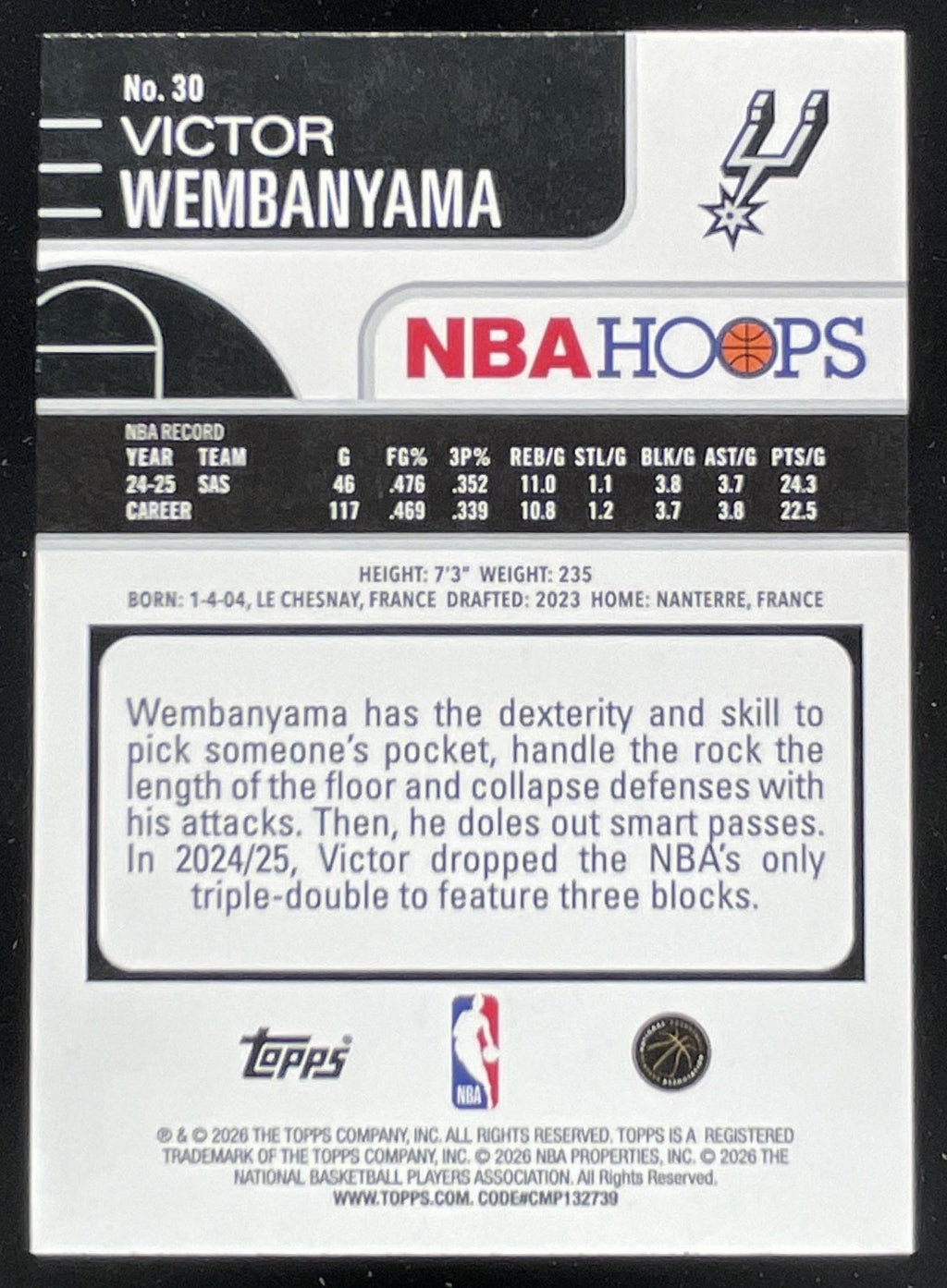 2025-26 Topps Hoops Pixel Burst Green #30 Victor Wembanyama /75 product image 2, provided for visual reference and product
