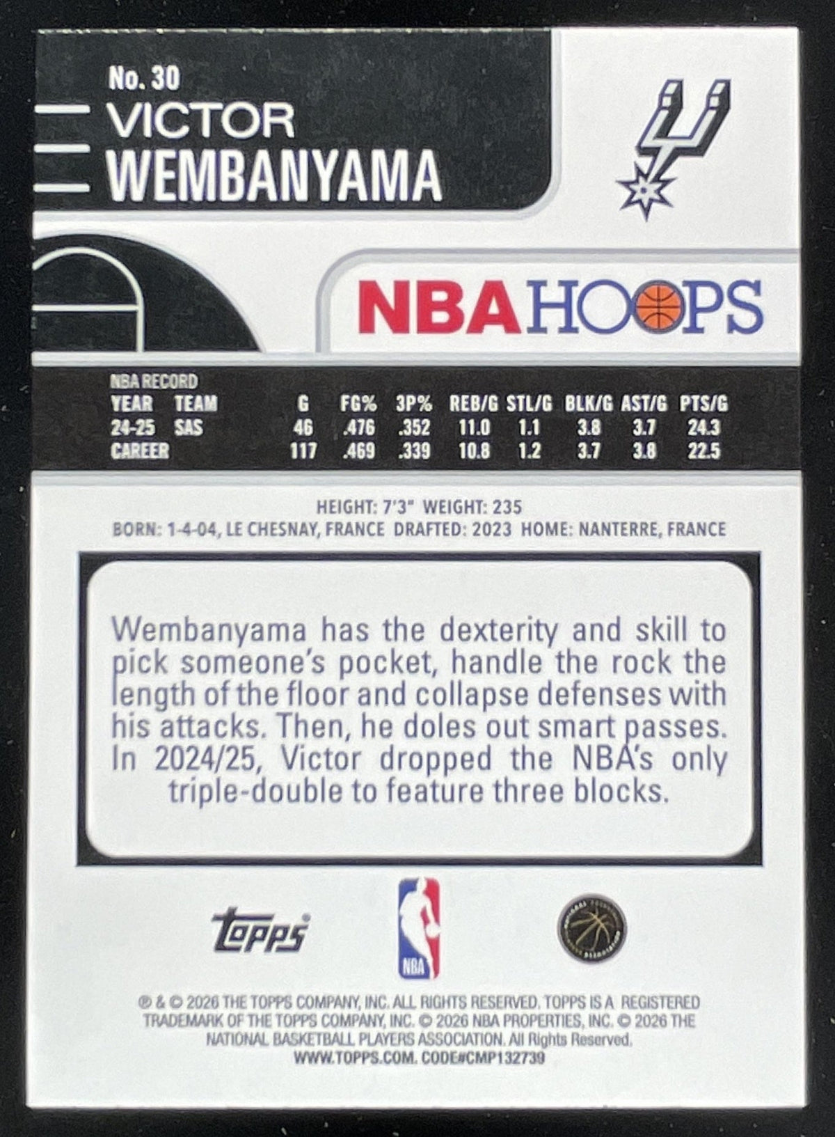 2025-26 Topps Hoops Pixel Burst Green #30 Victor Wembanyama /75 product image 2, provided for visual reference and product