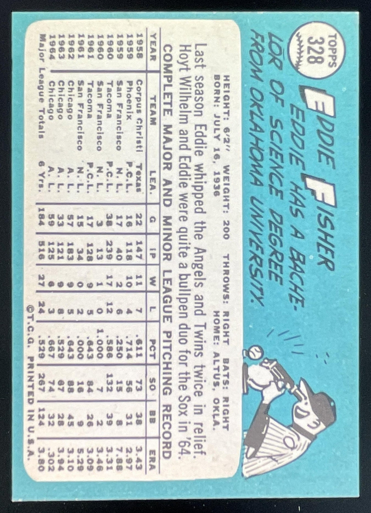 1965 Topps #328 Eddie Fisher product image 2, provided for visual reference and product detail review