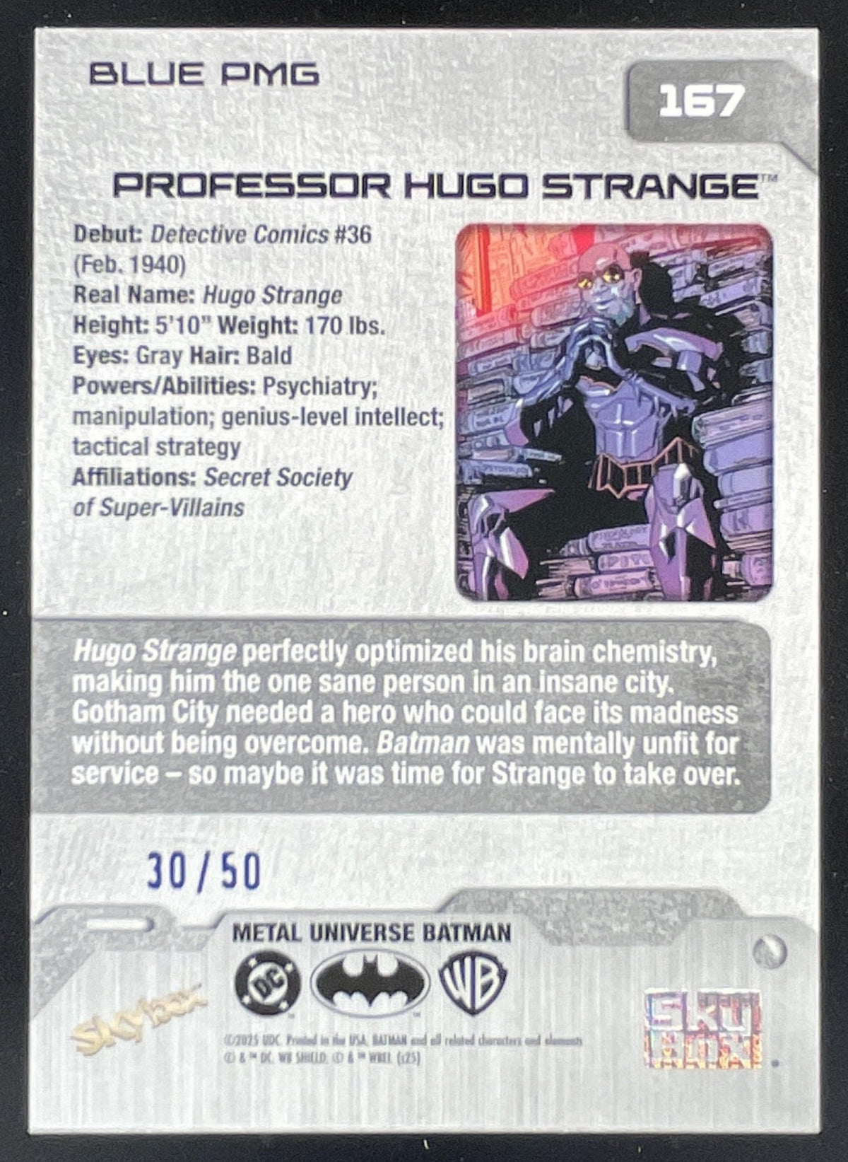 2025 Skybox Metal Universe Batman Precious Metal Gems Blue #167 Hugo Strange /50 product image 2, provided for visual